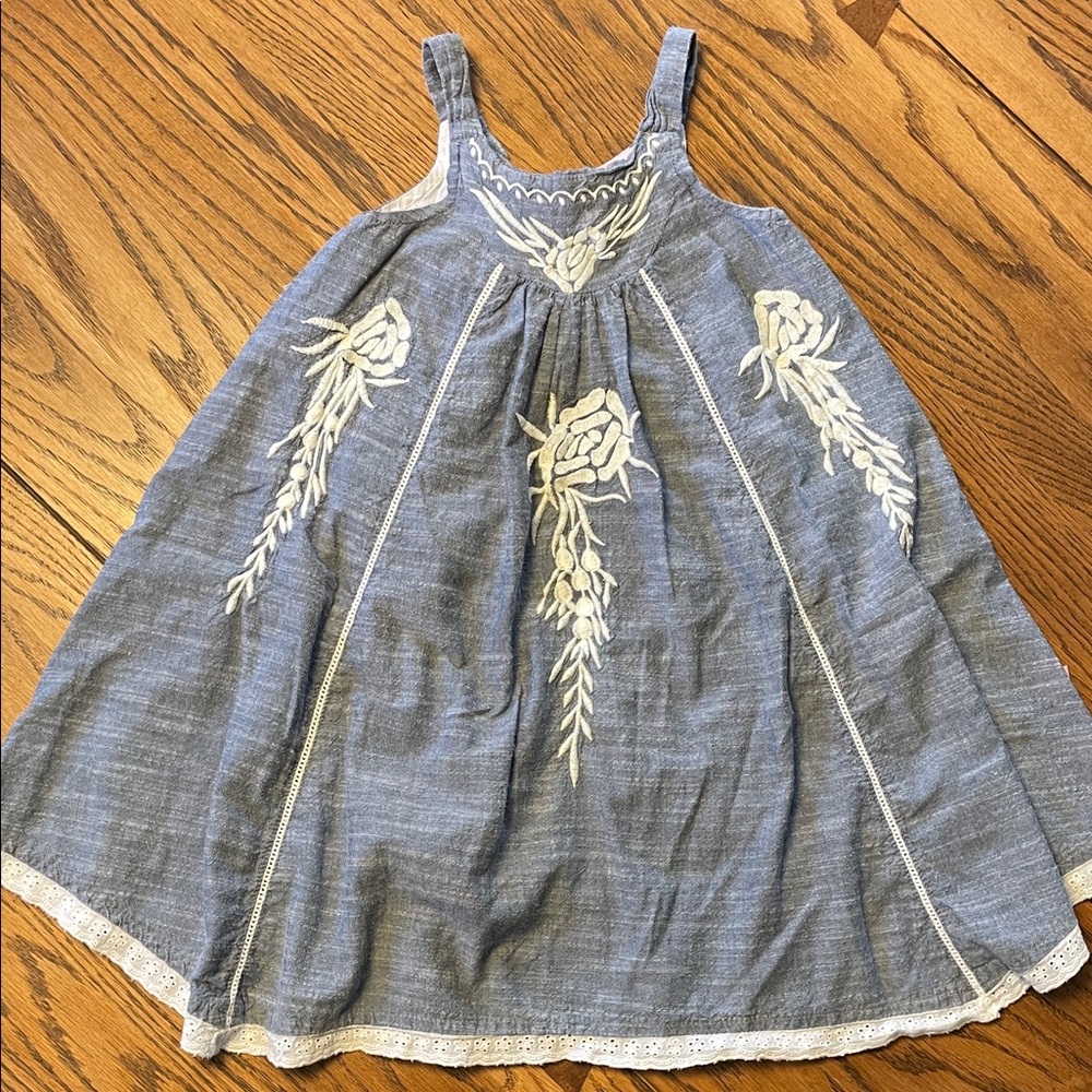Cutey Couture Blue and White Kids Dress with embroidery Detail size 5/6
